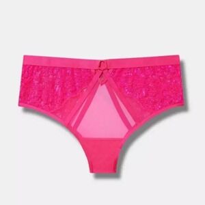 NWT Torrid Floral Lace Sexy Strappy Mid Rise Cheeky Panty 3X Hot Pink Open Back